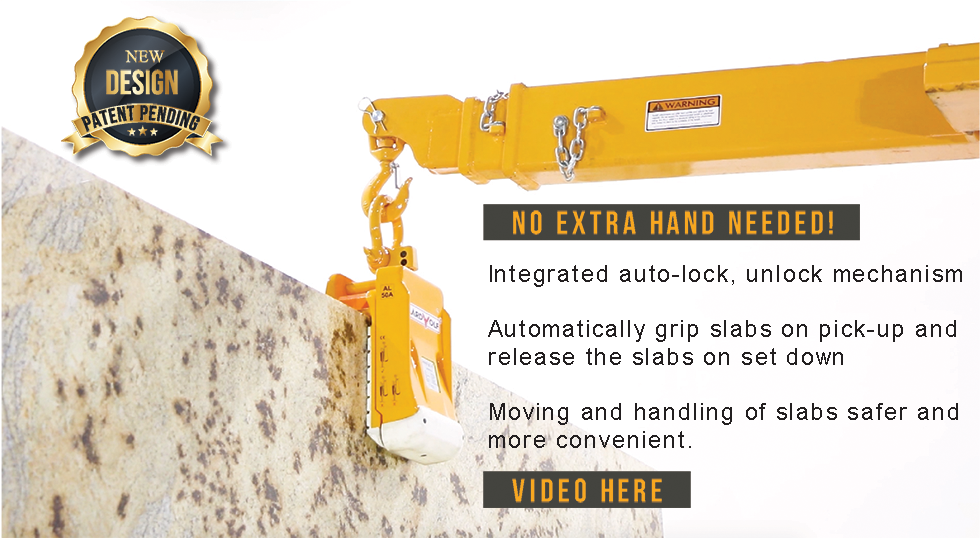 ntegrated auto-lock, unlock mechanism. Automatically grip slabs on pick-up and release the slabs on set down. Moving and handling of slabs safer and more convenient.